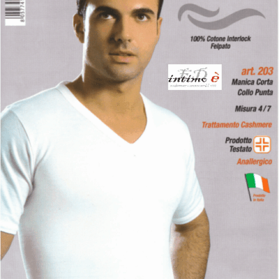 Maglia Uomo Manica Corta Cotone Caldo Termico Collo a V