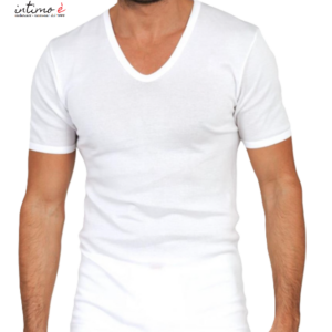 Maglia Uomo Cotone Pettinato Collo a Punta Manica Corta