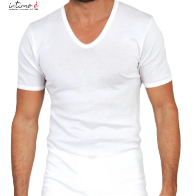 Maglia Uomo Cotone Pettinato Collo a Punta Manica Corta